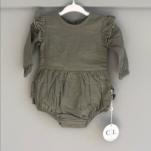 Olive Green Long Sleeve Baby Romper